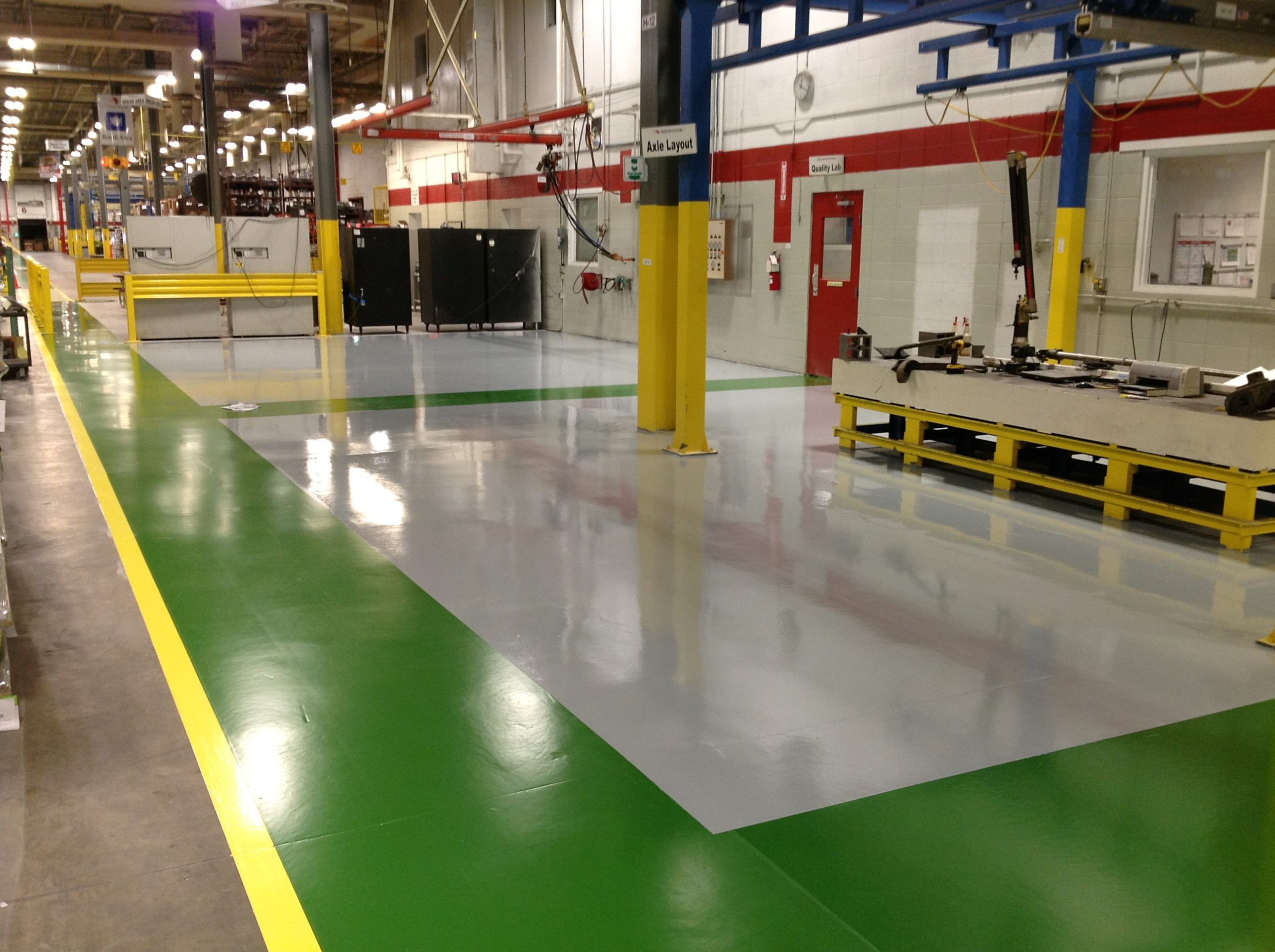 Industrial Epoxy Floor Coatings and Resinous Coatings for Manufacturing Facilities Manufacturing Epoxy Floor Coating with Resinous Finish and Line Striping